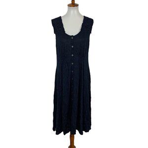 Alison Sheri Women's Dress Medium Navy Sleeveless Crinkle Midi Chic